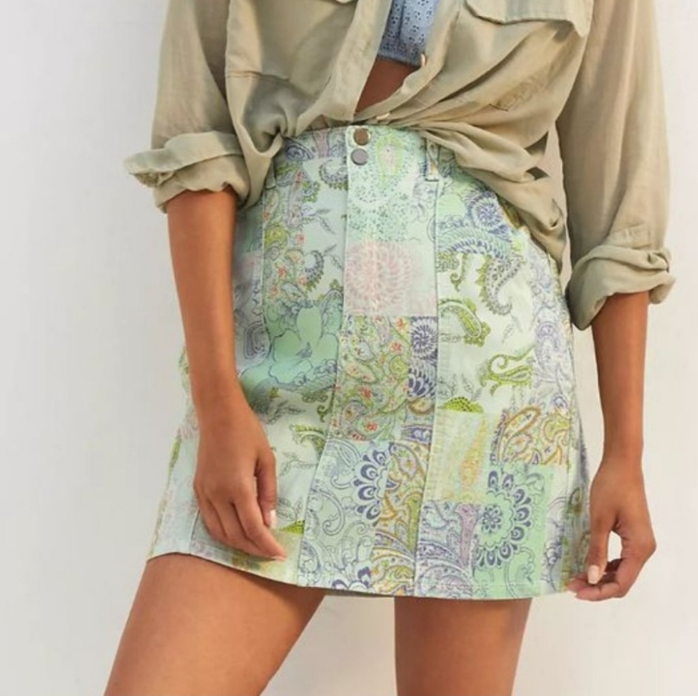 Anthro Pilcro patchwork denim skirt - Picture 1 of 15